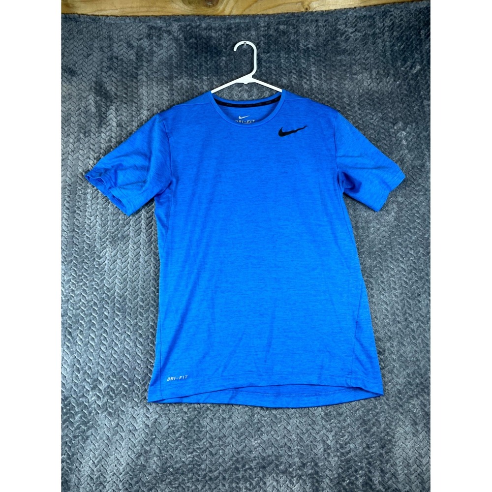 Nike Dri Fit T Shirt Mens Small Royal Blue Athleisure Running Sport Swoosh Logo